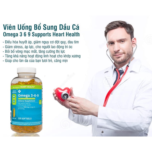 Viên Uống Omega 369 Supports Heart Health Member’s Mark 325 viên (Mẫu mới) - Nhập khẩu Mỹ