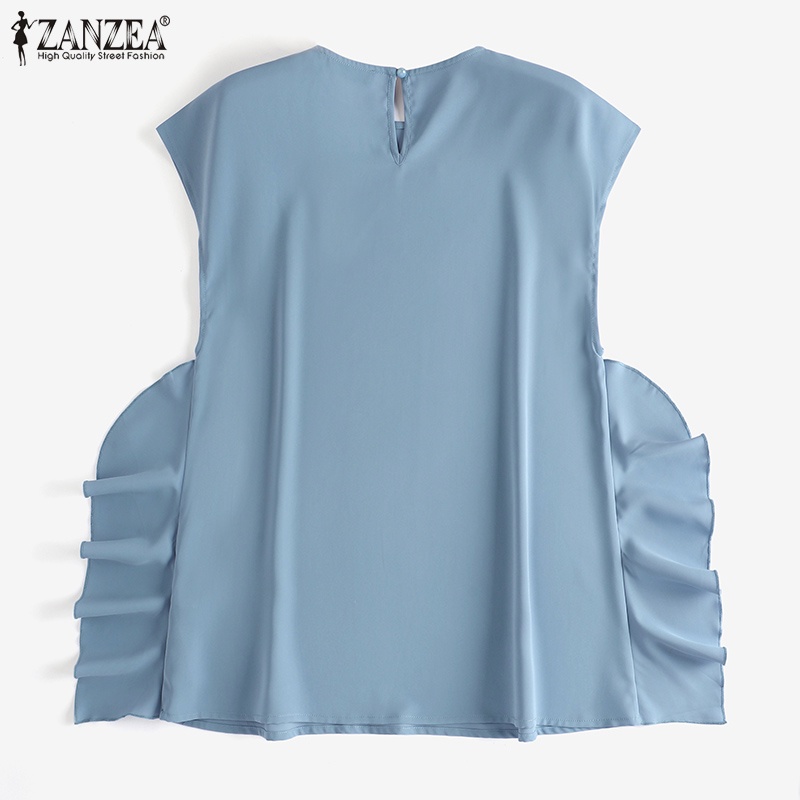 ZANZEA Áo Kiểu Tay Ngắn Cổ Tròn Cài Nút Sau Lưng Thời Trang Cho Nữ
