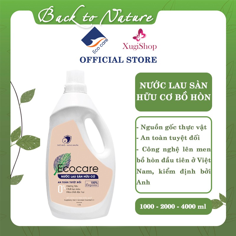 Nước lau sàn Hữu cơ [FREE SHIP] Bồ hòn tinh dầu Quế - Sả Chanh Ecocare 2000ml