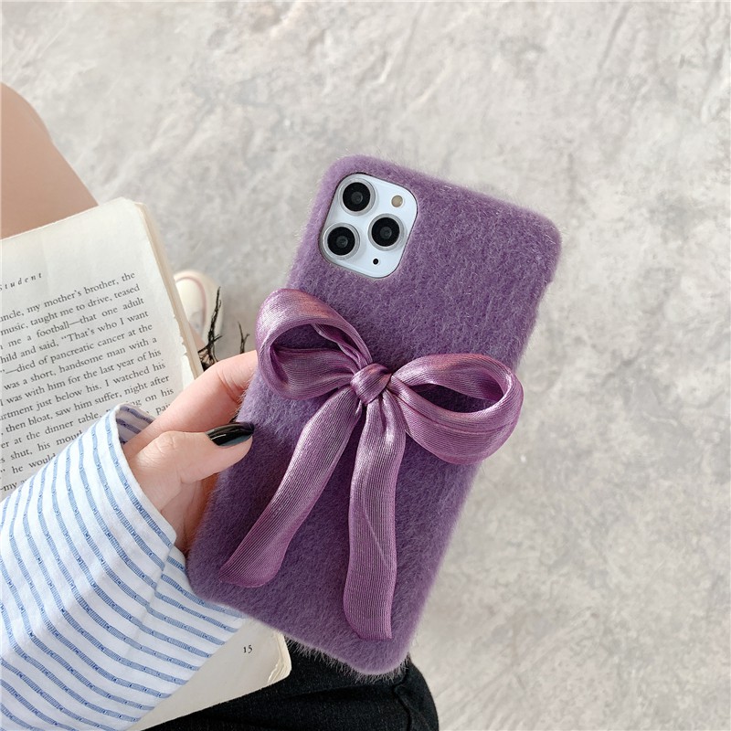 Ốp Điện Thoại Phủ Lông Đính Nơ Tím Sang Trọng Cho Iphone 12 11 Pro Max Xs Max X Xr Xs 6 6s 7 8 Plus Se 2020 12 | BigBuy360 - bigbuy360.vn