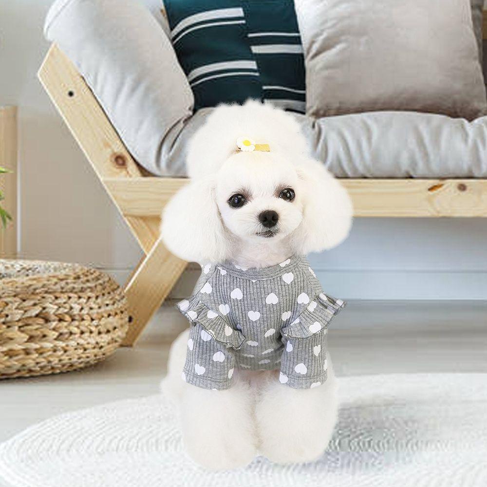 Áo Hoodie Thu Đông Tay Ngắn In Họa Tiết Trái Tim Màu Hồng / Xám / Be Dành Cho Cún Cưng