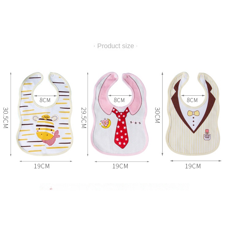 Yếm Ăn cotton Ba Lớp Dày Dặn Chống Nước Có Nút Nhấn Dành Cho Bé Sơ Sinh