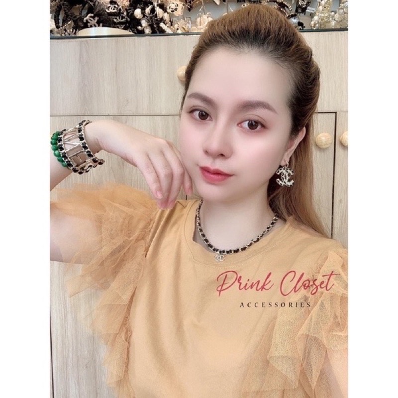 Vòng cổ dây chuyền phối da nữ sang chảnh