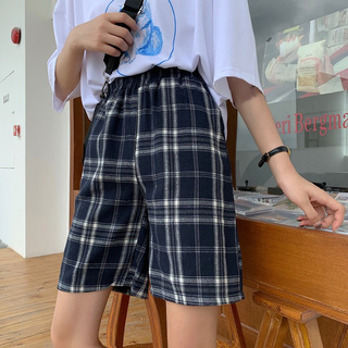 Quần đùi ống rộng quần short nữ họa tiết caro cá tính