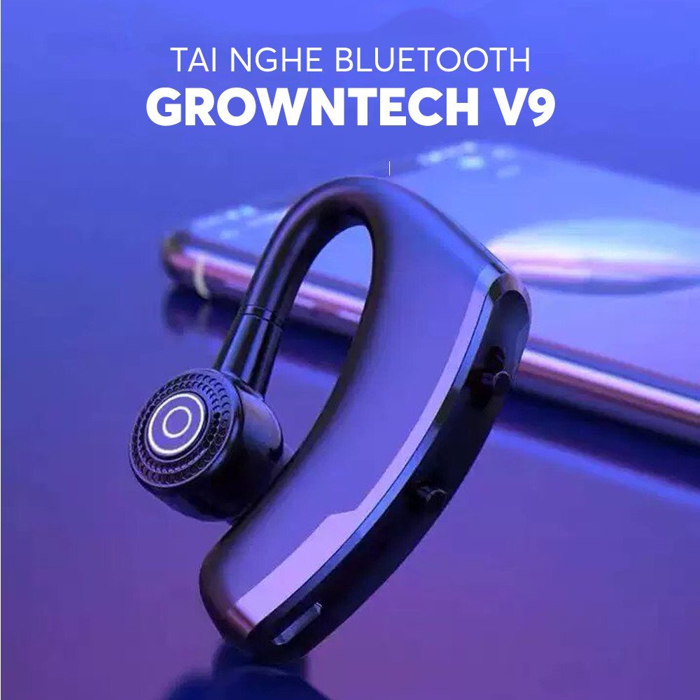 Tai nghe bluetooth nghe nhạc mini không dây GrownTech V9 gắn chip bluetooth CRS  kèm mic, nút đệm tai mẫu mới 2022