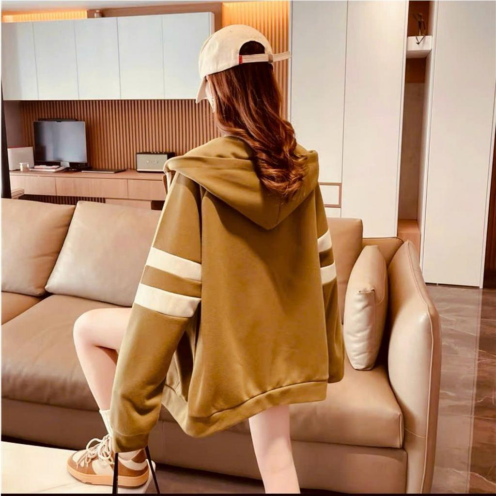 Áo Khoác Nỉ Nữ gkm fashion 68 Chất Ngoại Khóa Kéo Sọc Tay Logo Thêu Tim Độc Lạ New UM Bao Đẹp Hàng Mới