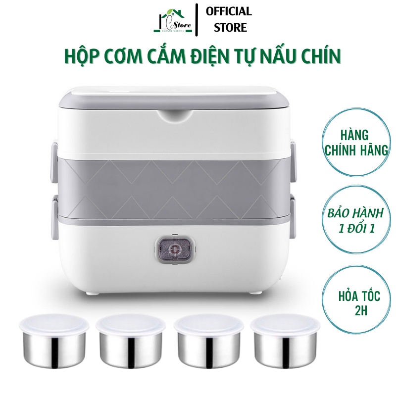 Hộp đựng cơm cắm điện 3 tầng Bear cao cấp, hộp cơm giữ nhiệt văn phòng tự nấu chín thức ăn ruột inox hàng hiệu LOCHI