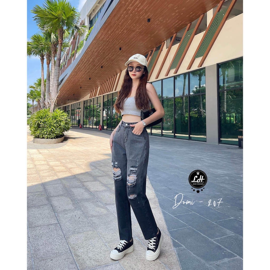 Quần bò baggy xám loang rách gối xả lai siêu cá tính Lê Huy Fashion MS 207