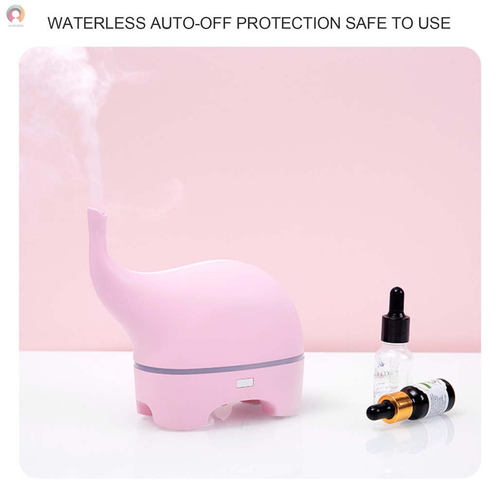 Ultrasonic Aroma Diffuser Humidifier Small Elephant Style Essential Oil Diffuser 120ML Portable Waterless Auto Power Off Colorful Night Light for Home Office Pink