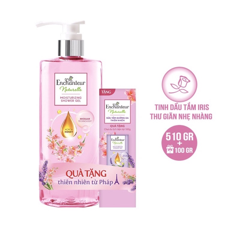 Sữa tắm dưỡng da hương nước hoa Enchanteur Naturelle 510g+Tặng sữa tắm 100g