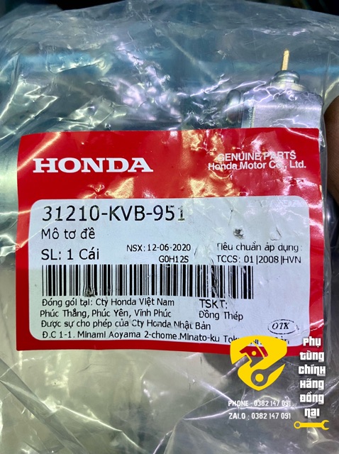 CỦ ĐỀ-CỤM MÔ TƠ ĐỀ ZIN AB/CLICK 110cc 2006-2011 CHÍNH HÃNG HONDA