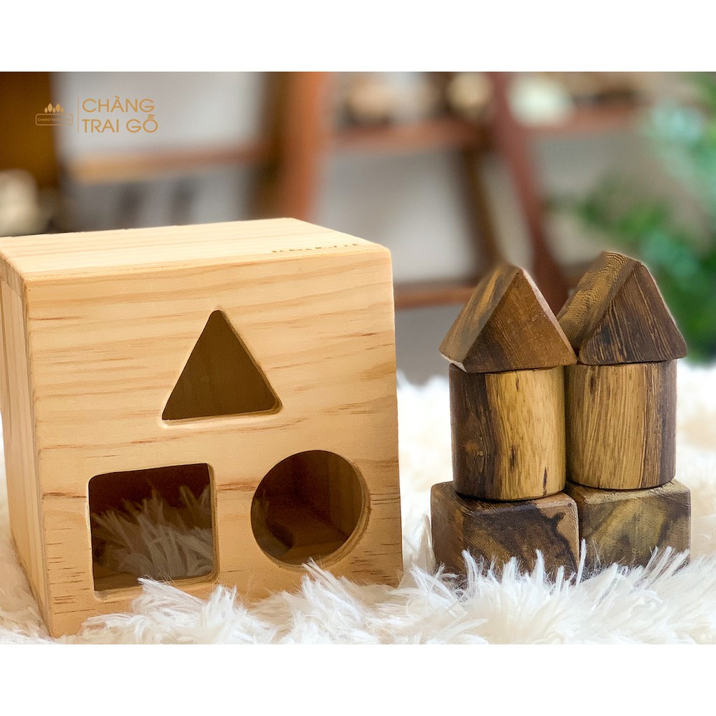 Hộp thả hình khối gỗ Bộ giáo cụ Montessori - Chàng Trai Gỗ