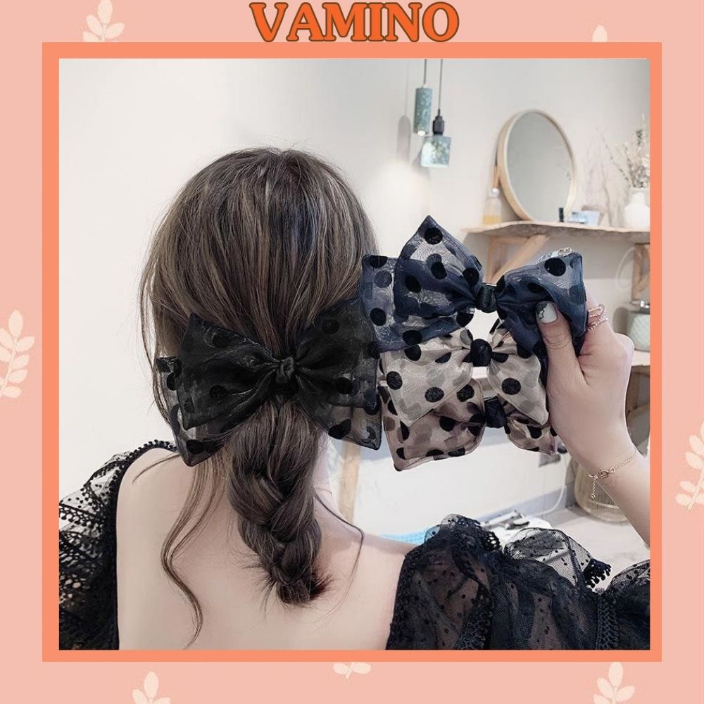 Cặp tóc nơ chấm bi Vamino bản to cổ điển thời trang cực đẹp KT35