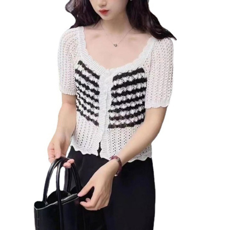 Brroa Áo Croptop Cotton Đan Móc Khoét Lỗ Gợi Cảm Thời Trang Mùa Hè Cho Nữ