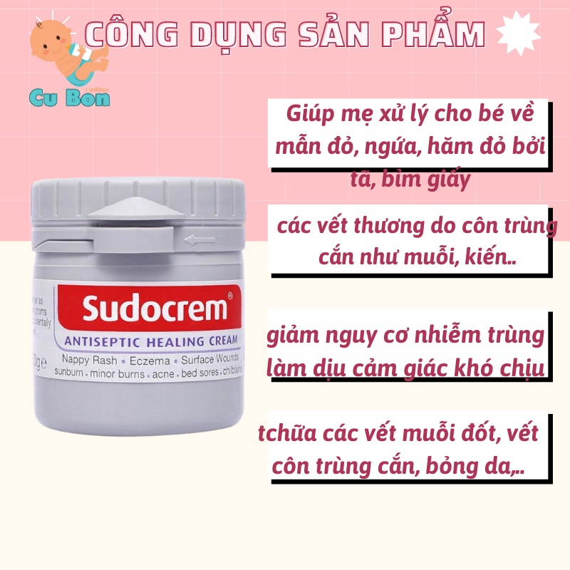 Kem Sudocrem 60g Antiseptic Healing Cream của UK dạng bôi chống hăm chàm bỏng xước da cho trẻ em và người lớn