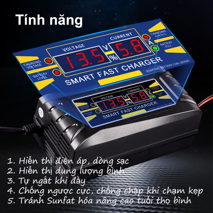 Bộ sạc ắc quy 12V sạc bình 20Ah-150Ah SUOER-SON1210D tự ngắt khi đầy, chống chấp chống ngược cực- máy nạp ac quy