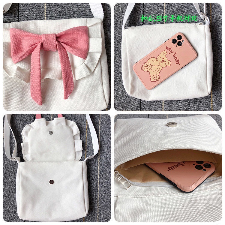 Túi vải canvas đính nơ đơn giản ngọt ngào phong cách lolita Nhật bản
