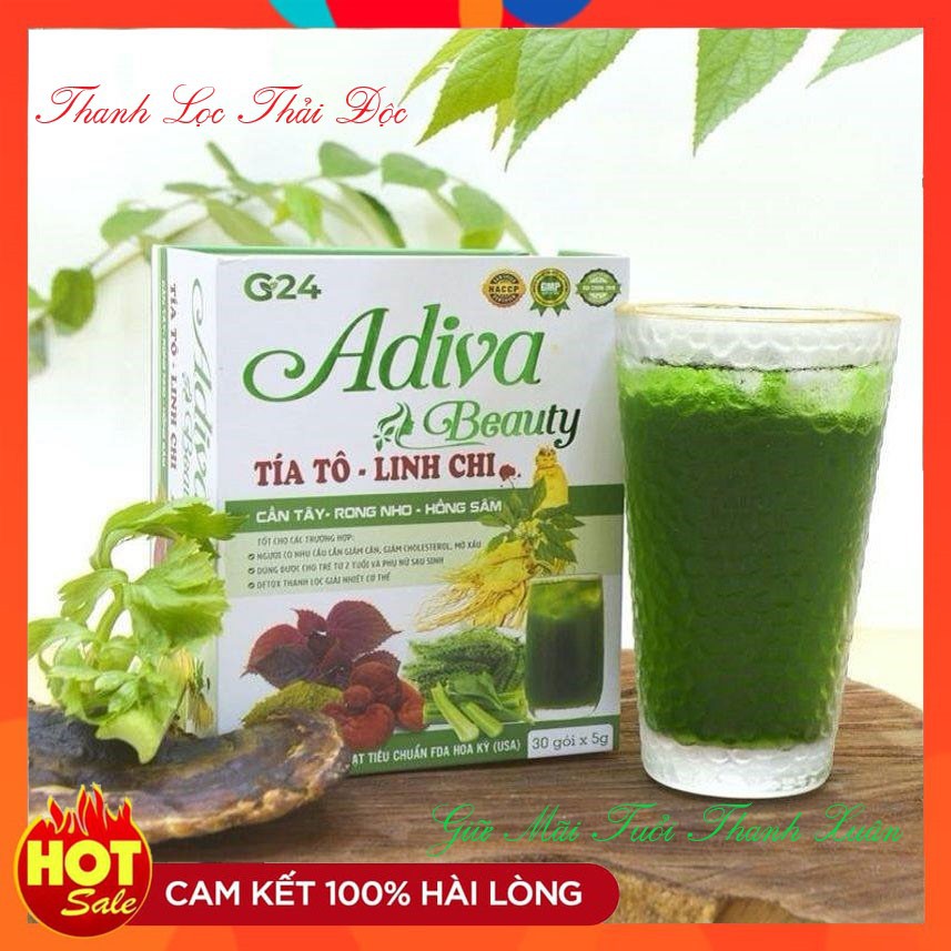 Bột Cần Tây, Tía Tô, Linh Chi, Rong Nho ADIVA BEAUTY Hộp 30 Gói - Giảm Cân, Giữ Dáng, Thanh lọc cơ thể.