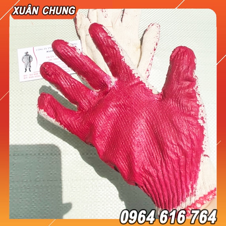 Găng tay sơn đỏ, găng sợi phủ sơn đỏ 40g
