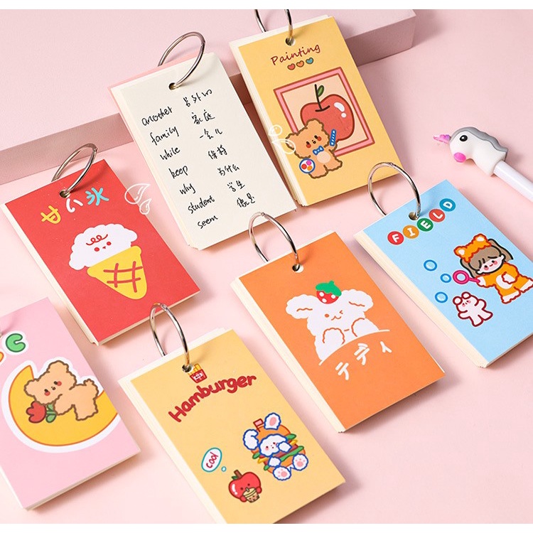 Flashcard Bộ Thẻ Ghi Nhớ Học Từ Vựng Ngoại Ngữ Kèm Móc Treo Cao Cấp Nhiều Mẫu Dễ Thương (80 tờ)