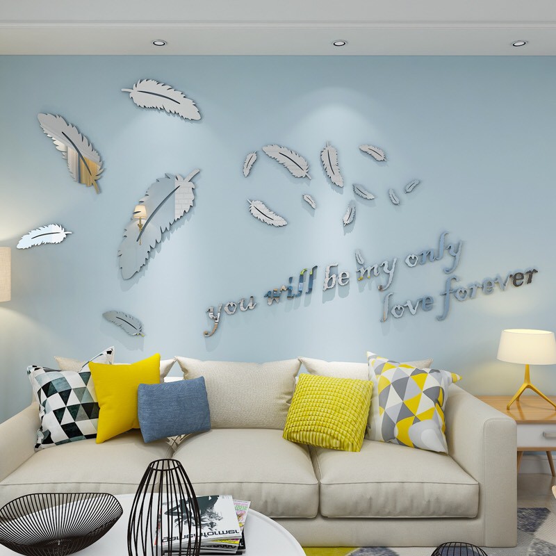 Tranh dán tường mica 3D - lông công bạc, tranh trang trí phòng khách, phòng ngủ