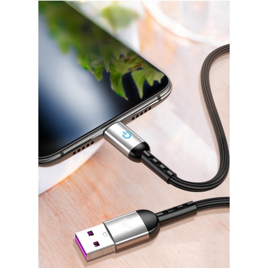 Dây sạc tự ngắt lP USB to lP dây sạc bọc dù có đèn led báo, tương thích củ cóc sạt nhanh cho Ip 5/6/7/8/x/11/12 dài 1m
