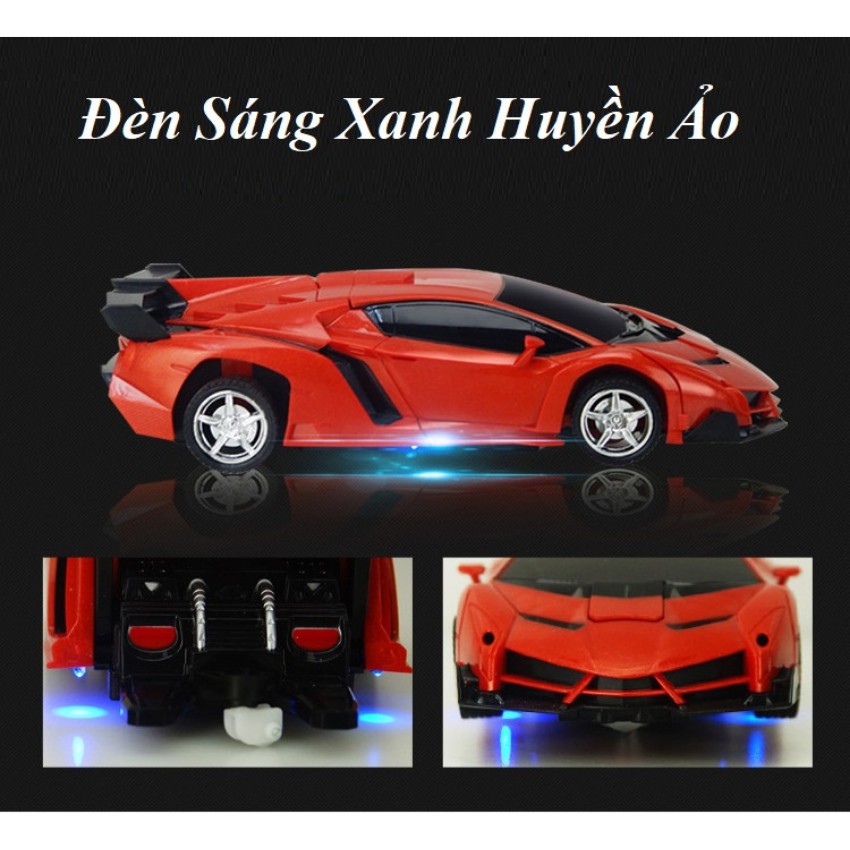 Đồ Chơi Xe Điều Khiển Biến Hình Robot KINPOW Pin Sạc Đa Năng, 2 Màu Cam Đỏ Quay 360 độ Có Đèn Sáng Xanh