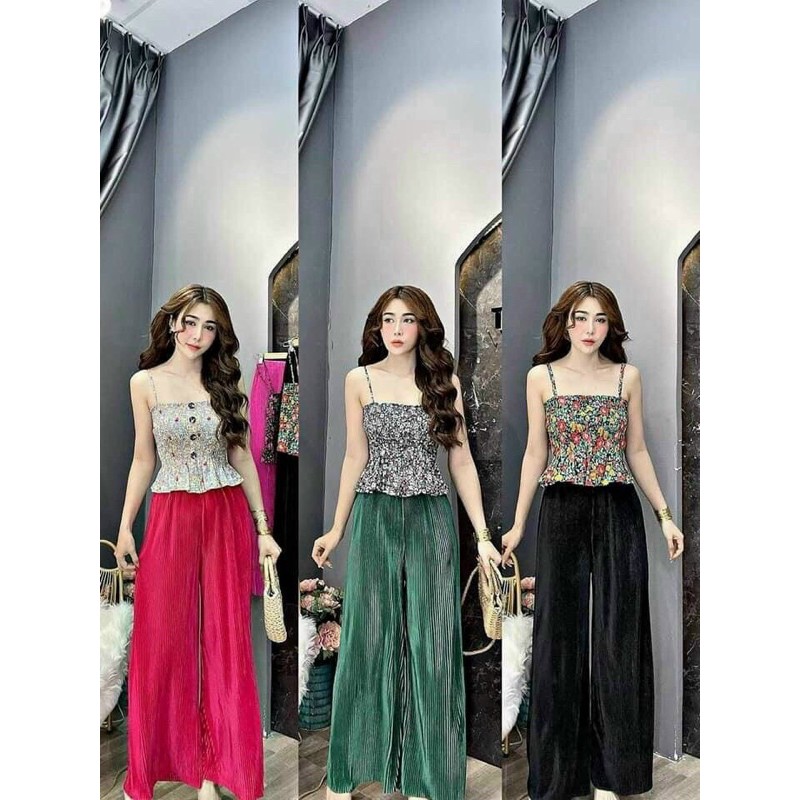 set quần ống rộng áo 2 dây