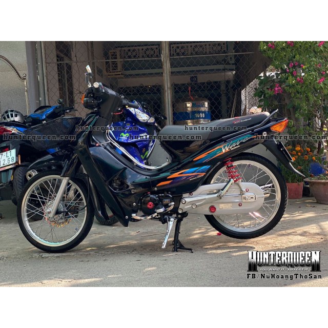 Tem rời dán xe WAVE Thái. Decal đen xanh phối màu cam nổi bật. Chống nước bền màu