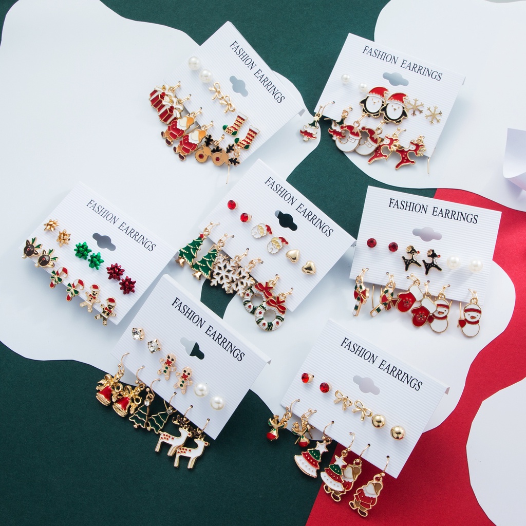 Set 6 đôi khuyên tai phong cách Giáng sinh thời trang cho nữ