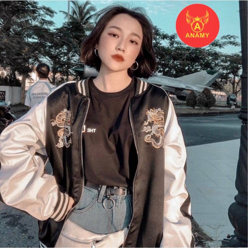 Áo Khoác Dù BOMBER form rộng Thêu Rồng Đen DRAGON Unisex Nam Nữ | BigBuy360 - bigbuy360.vn