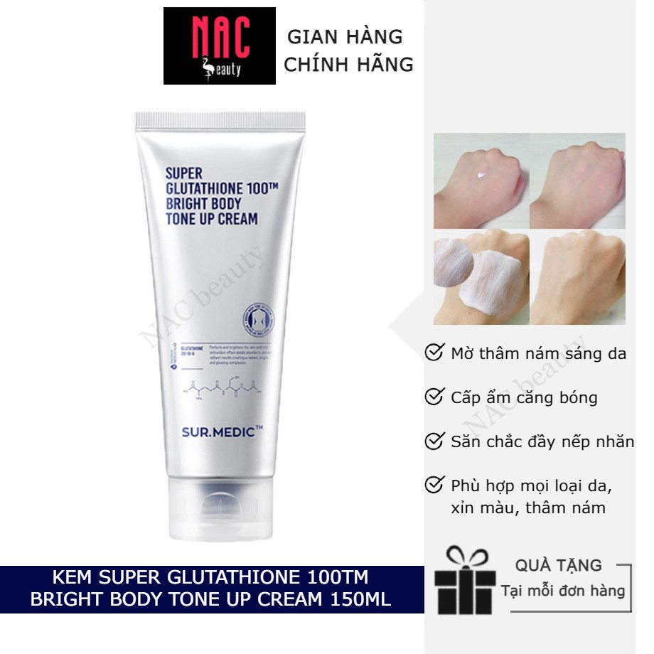 Kem Dưỡng Trắng Da Toàn Thân Sur.medic Super Glutathione 100TM Bright Body Tone Up Cream 150ml