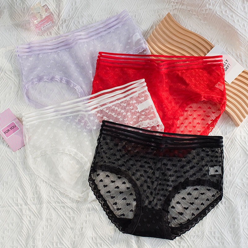 Quần Lót Nữ HOAMOCO , Quần Lót Ren Sexy Viền Chun Lưới Thiết Kế Họa Tiết Trái Tim Gợi Cảm Quyến Rũ - R21