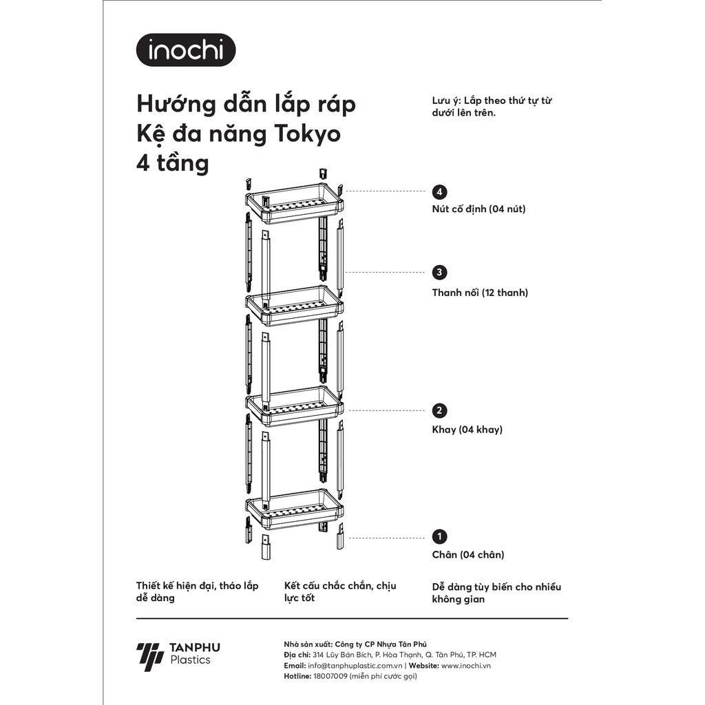 Kệ Đa Năng 4 Tầng Inochi Nhựa Dùng Để Đựng Gia Vị Nhà Bếp Đựng Đồ Thực Phẩm Hoặc Làm Giá Để Đồ Nhà Tắm Phòng Ngủ