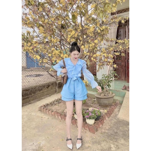 set sơ mi cổ bèo mix quần đùi tachA