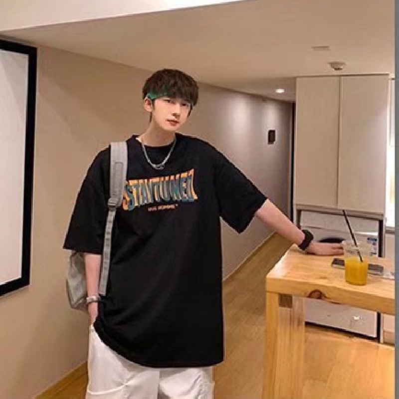 Áo Thun Tay Ngắn Dáng Rộng In Chữ Phong Cách Hip Hop Hàn Quốc Thời Trang Mùa Hè Cho Nam size M-5XL