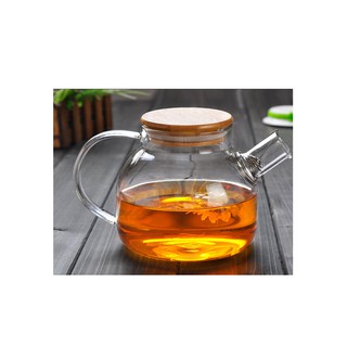 Ấm trà thủy tinh nắp gỗ 1000ML, ấm pha trà thủy tinh