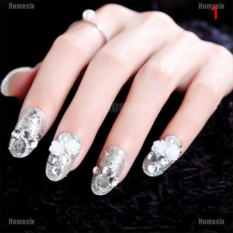 [UHMSI] 24pcs Ladies Fake Nails Transparent Floral Beads Decor DIY Photo studio photo RBD