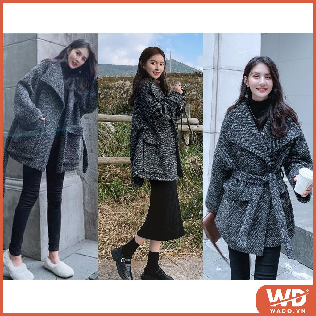 [video/ảnh thật ]Áo khoác dạ quảng châu hàng cao cấp kèm dây đai