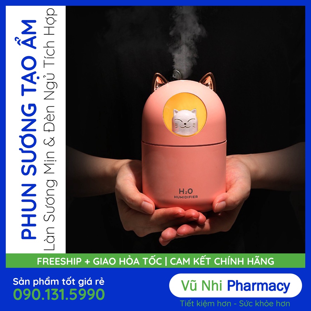 Máy xông tinh dầu phun sương có LED hình mèo 300ml