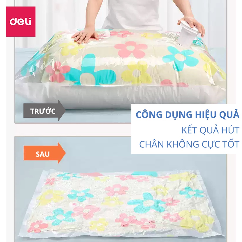 [Có thể dùng tay nén khí] Túi hút chân không Deli - Loại dày cao cấp, bảo vệ quần áo khỏi ẩm, nấm mốc, chống nước VS480