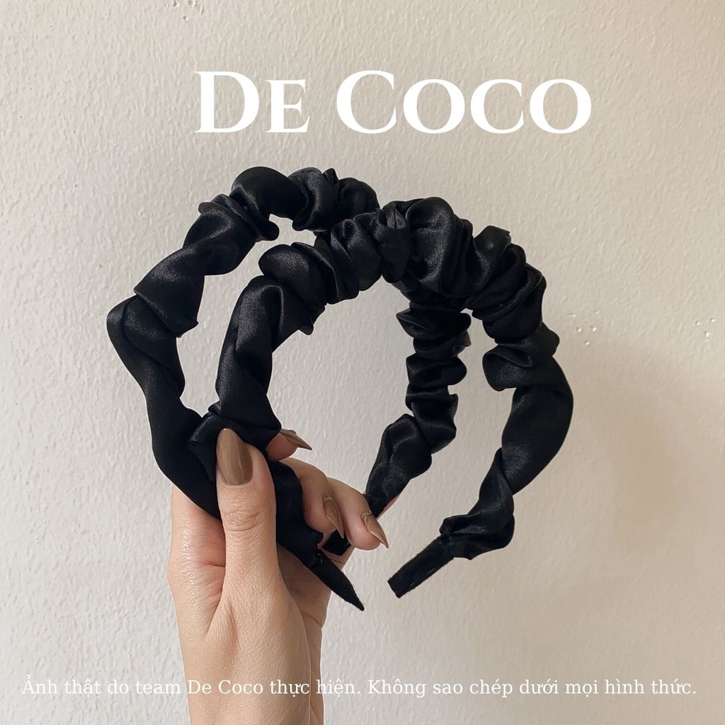 Bờm nhún lụa satin màu đen, băng đô tóc lụa Luna De Coco