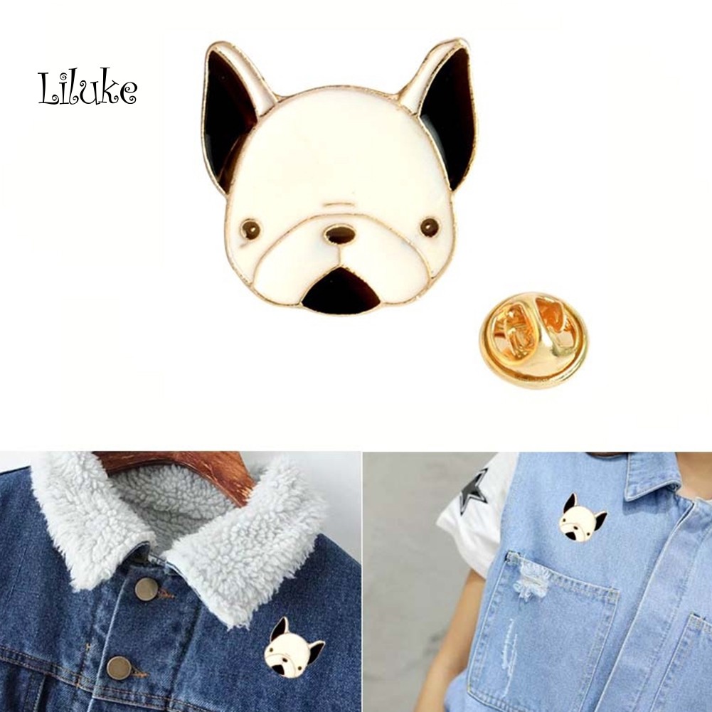 【LK】Unisex Cartoon Bulldog Lips Heart Brooch Pin Badge Clothes Coat Decor