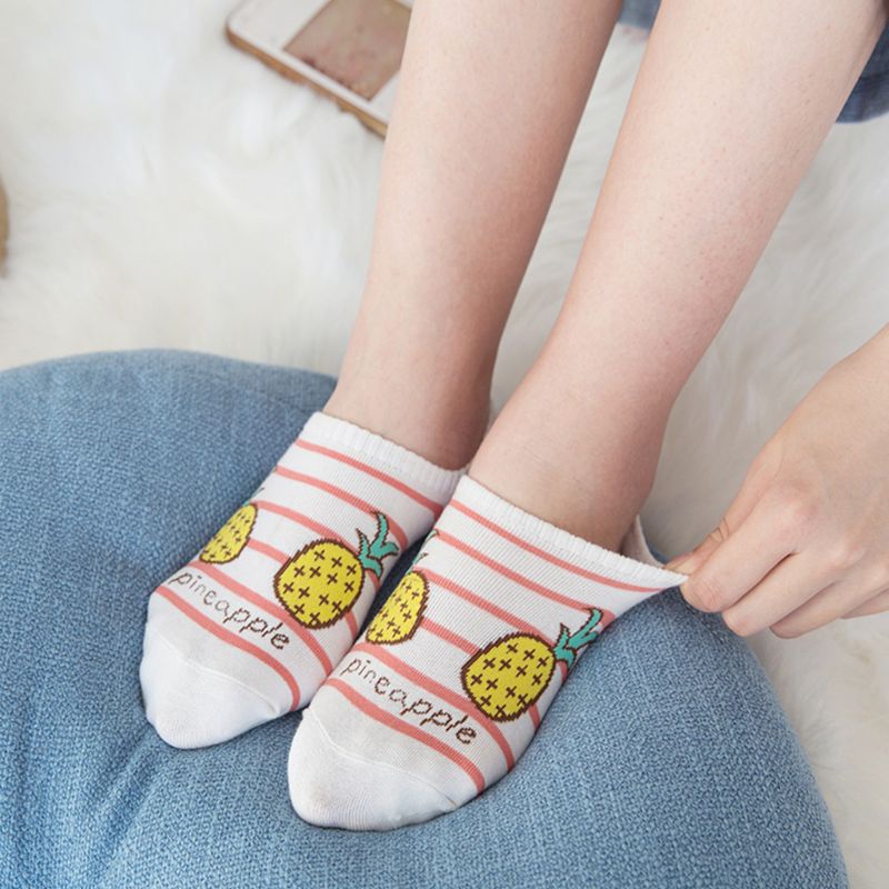 Đôi Vớ Thuyền Chống Trượt In Hình Trái Cây Hoạt Hình Cho Nữ