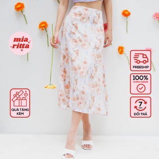 Chân váy midi hoa dáng A chất voan 2 lớp nhẹ, Floral Midi Skirt Mia RItta v991ảnh thật