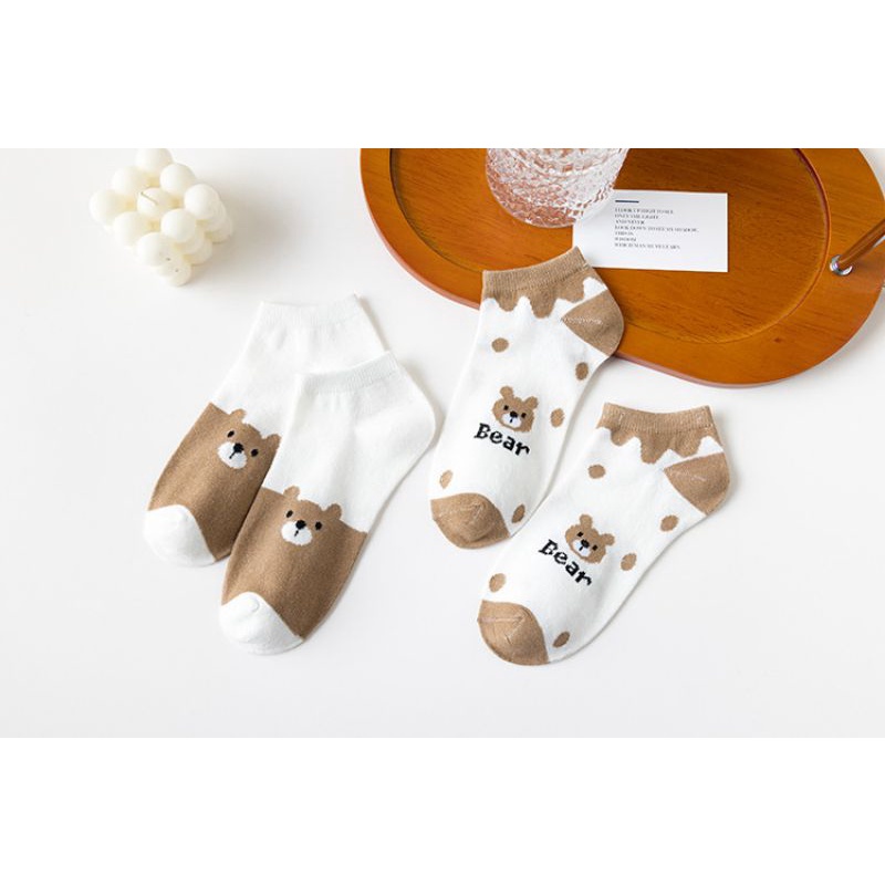 Set 5 đôi tất ngắn cổ chủ đề gấu nâu siêu xinh BAG U TATMIX078-gaunau
