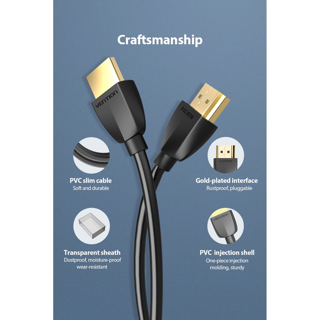 Dây cáp Vention chia cổng HDMI 2.0 4K 60Hz 3D HD HDMI đầu cắm sang đầu cắm dành cho máy in 3D 1080P