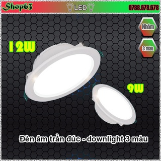 Đèn âm trần 9W 12W downlight 3 chế độ - hàng cao cấp nhựa đúc nguyên khối (tăng phô ẩn trong thân đèn - bảo hành 2 năm)