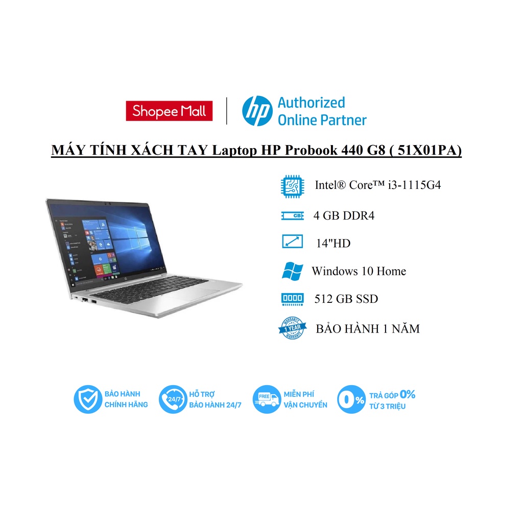 Laptop HP Probook 440 G8 ( 51X01PA )/ 4GB/ 512G SSD/ 14&quot;HD/ Windows 10/ Silver