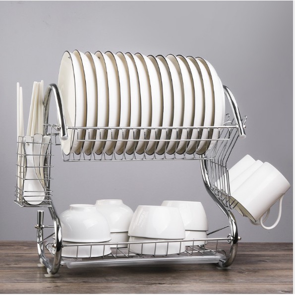 Giá úp bát và cốc INOX 2 tầng có khay hứng nước